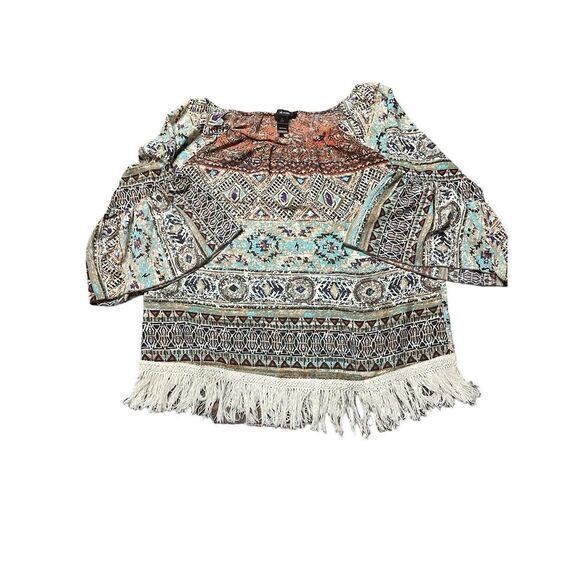 Ali Miles Tunic Top Women's 1X Southwest Aztec‎ Print Fringe Bell Sleeve Boho - Picture 6 of 10